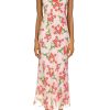 Hot Pink Tulip Bouquet Printed Slk Mid Length Slip Dress With Silk Flower Dresses