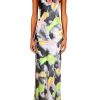 Clearance Cloud And Fairy Printed Silk Satin Bias Slip Dress Dresses