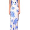 Best Blue And White Floral Printed Silk Bias Gown With Lace Details Dresses