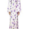 Online Purple Iris Printed Silk Satin Capelet Dresses