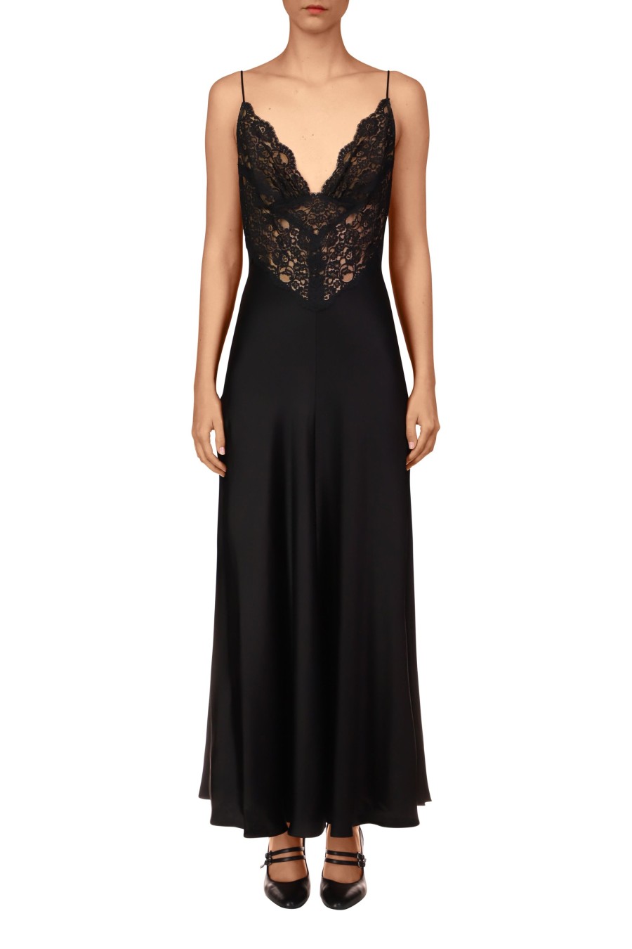 Clearance Black Silk Charmeuse Bias Dress With Black Lace Dresses