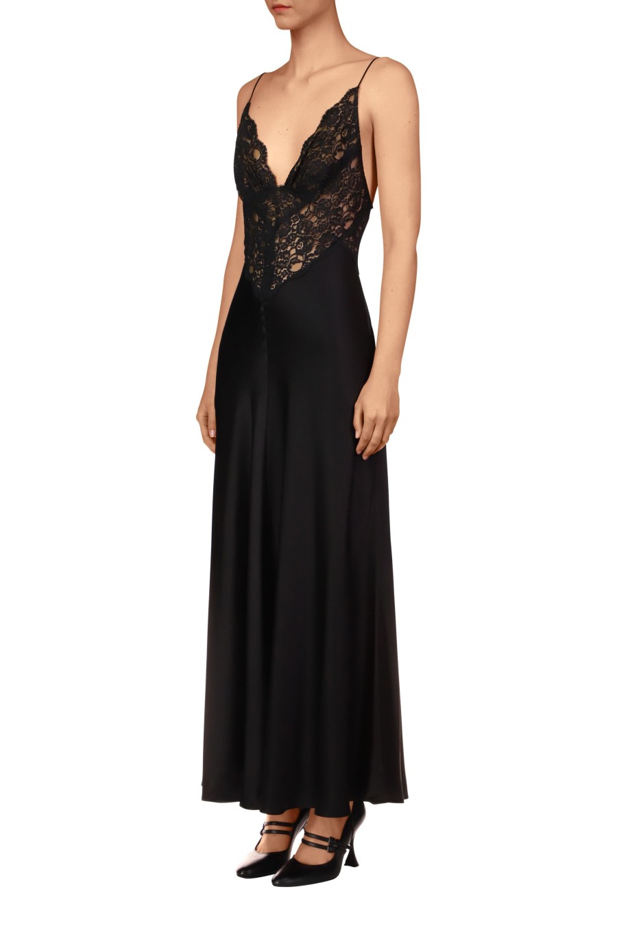 Clearance Black Silk Charmeuse Bias Dress With Black Lace Dresses