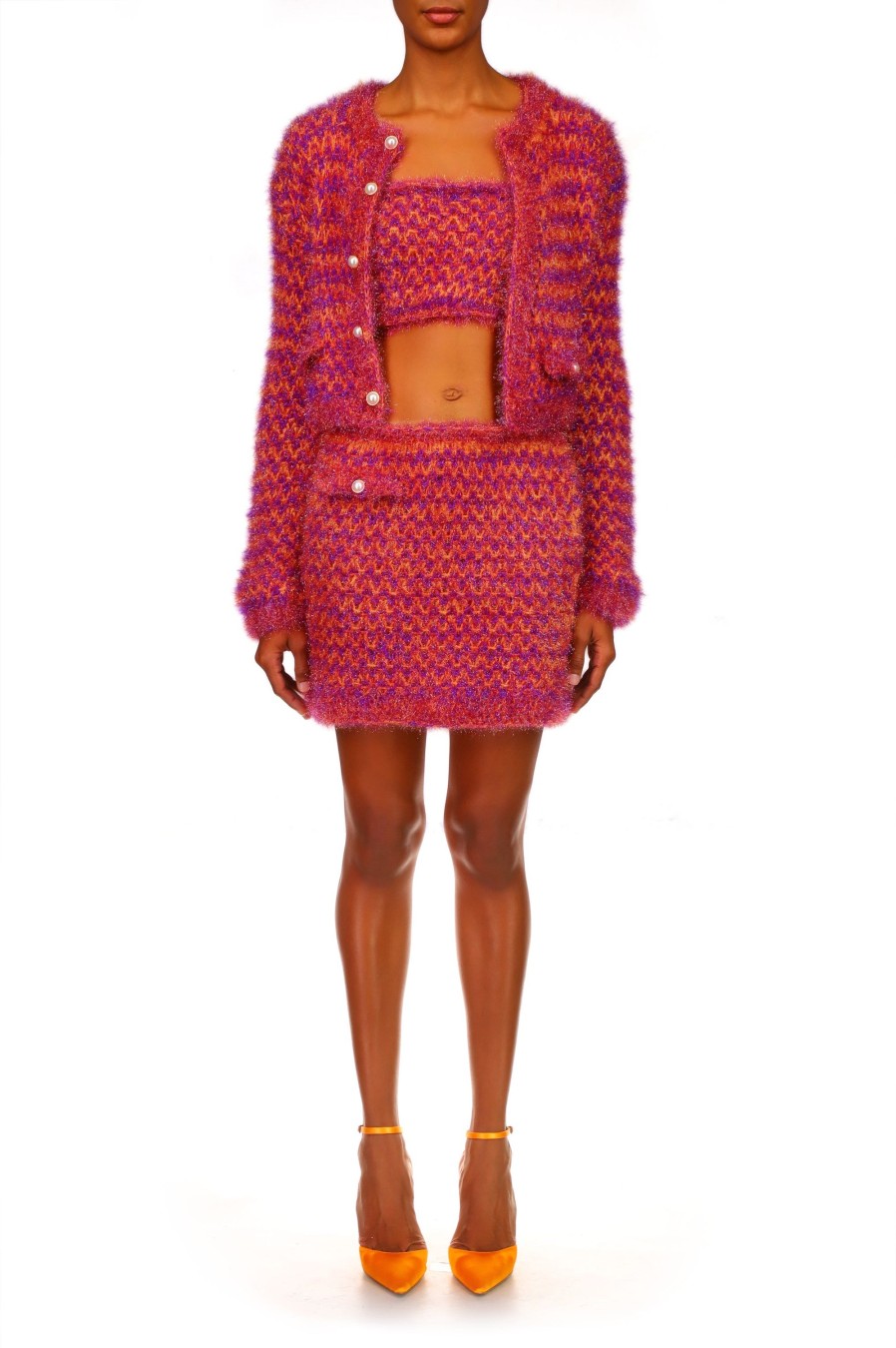 Clearance Fuchsia And Orange Hand Knit Mini Skirt Knitwear