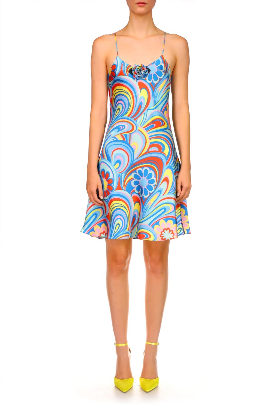 Wholesale Aqua Multicolor Printed Bias Mini Slip Dress Dresses