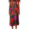 Hot Floral Printed Twill Dress With Silk Flower Dresses