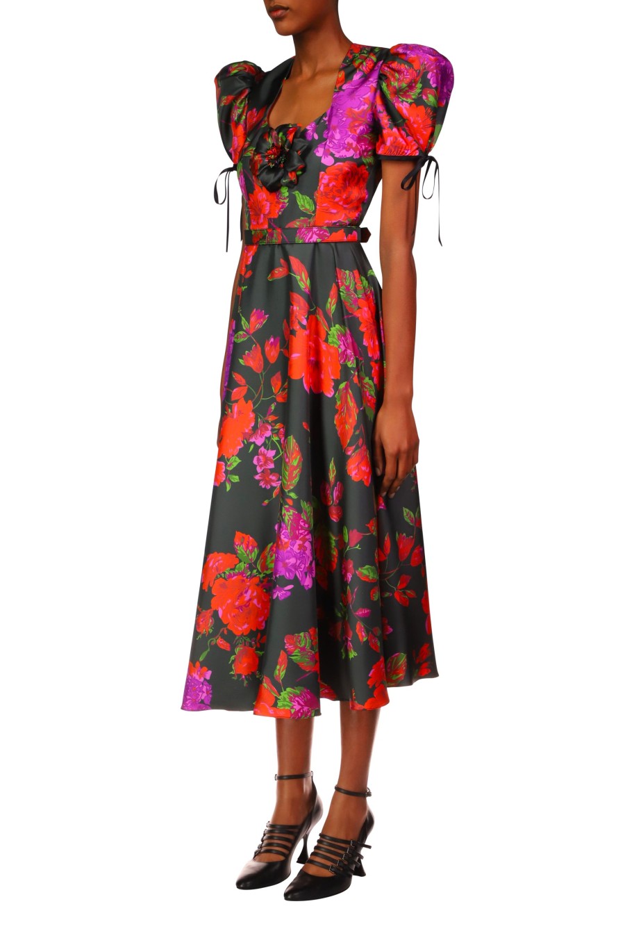 Hot Floral Printed Twill Dress With Silk Flower Dresses