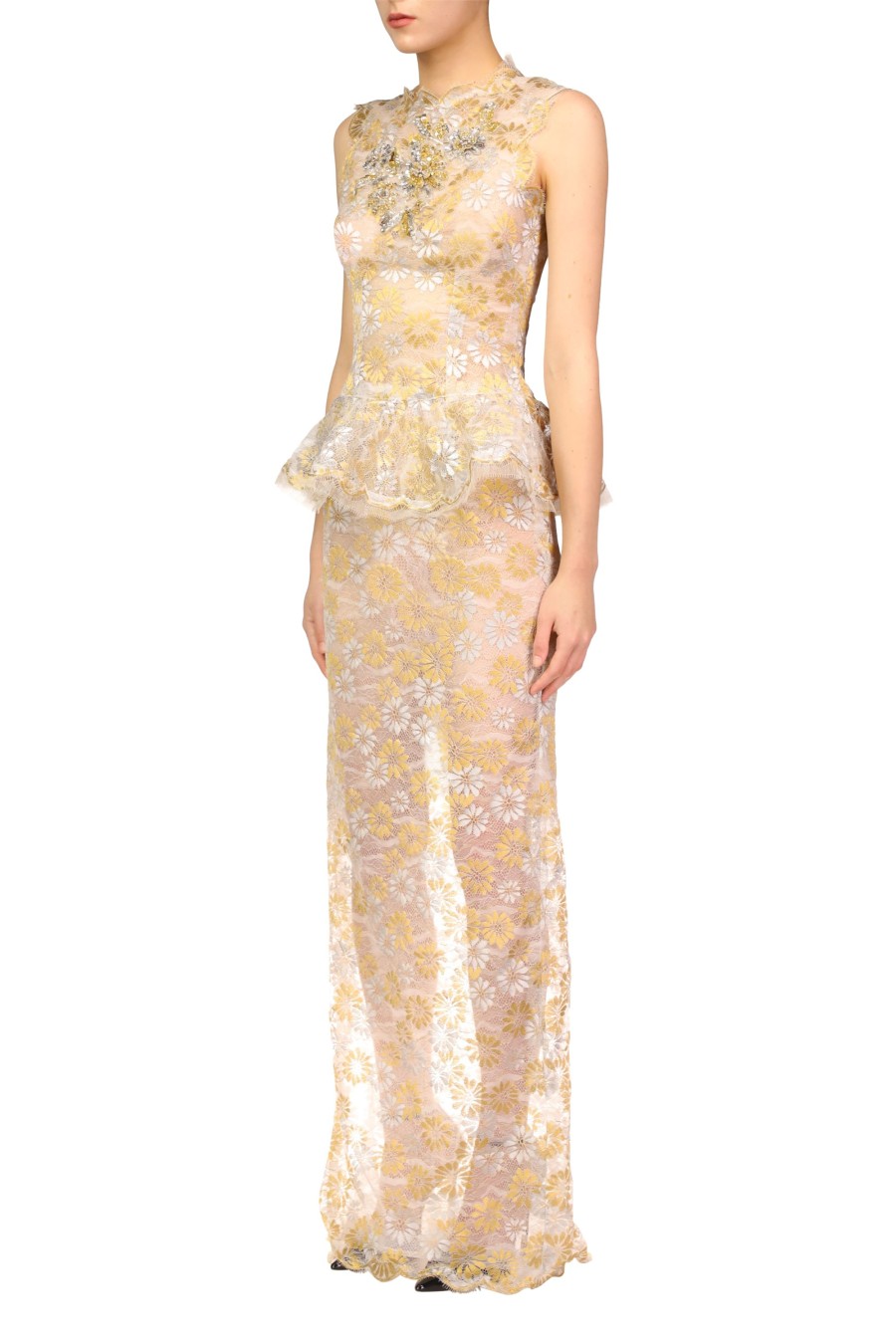 Clearance Silver And Gold Daisy Lace Gown With Hand Beaded Details Dresses