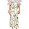 Hot Green And White Printed Silk Bias Slip Dress With Ruffle Sleeves And Silk Flower Dresses