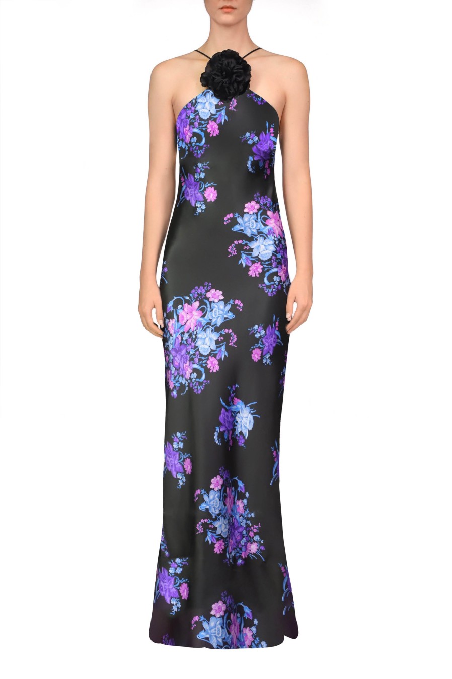 Hot Black Foral Gown With Silk Flower Detail Dresses