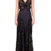 Wholesale Black Silk Satin And Black Sequin Dress With Godet And Lace Ruffle Dresses