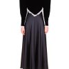 Hot Black Silk Satin & Velvet Long Sleeve Dress With Lace Detail Dresses