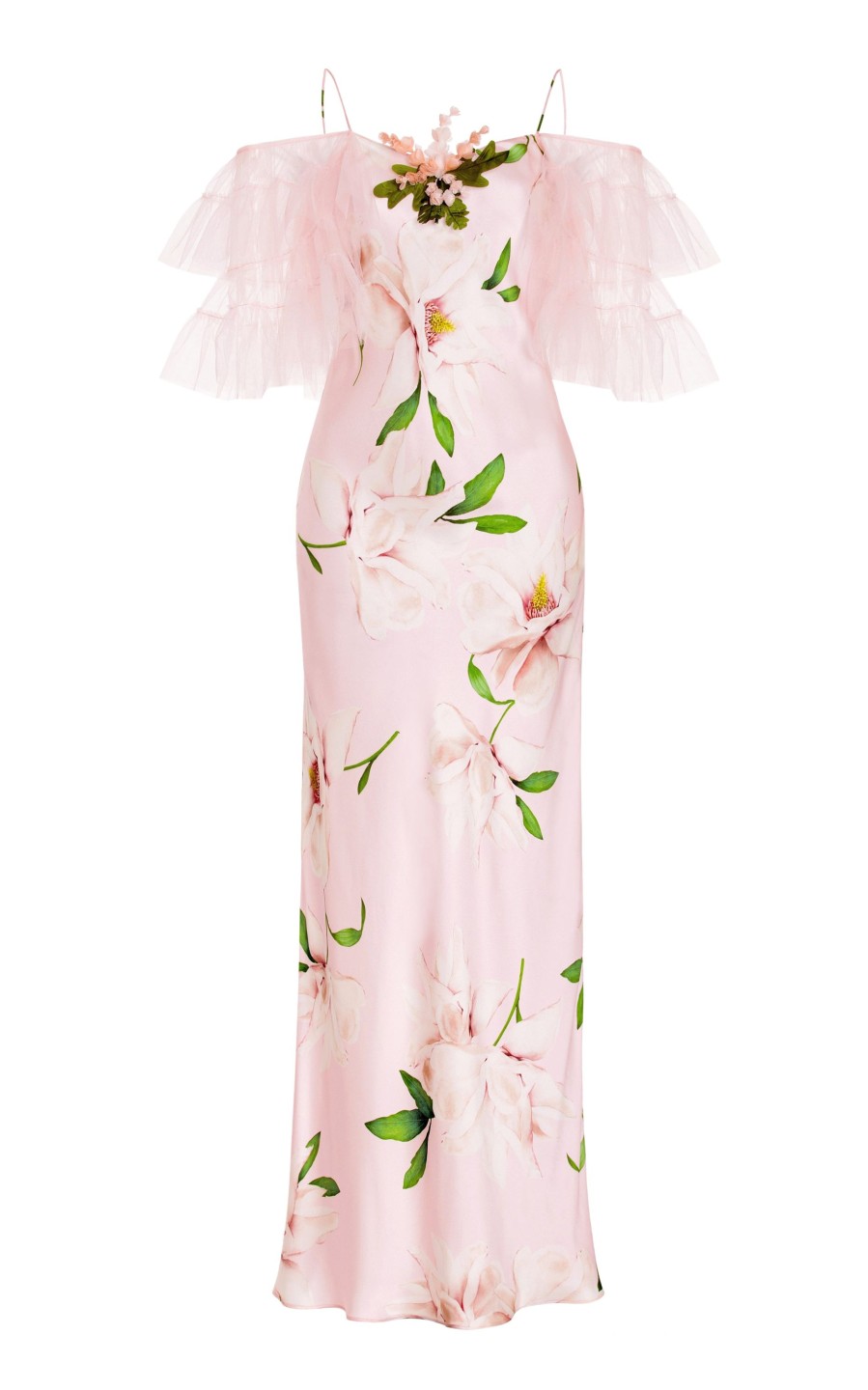 Wholesale Floral Printed Silk Bias Slip Dress With Ruffle Sleeves And Silk Flower Dresses