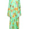 Clearance Green Fairy Printed Silk Satin Tunic Dress Dresses