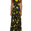 Hot Yellow Rose Printed Silk Tiered Dress With Silk Flower Dresses