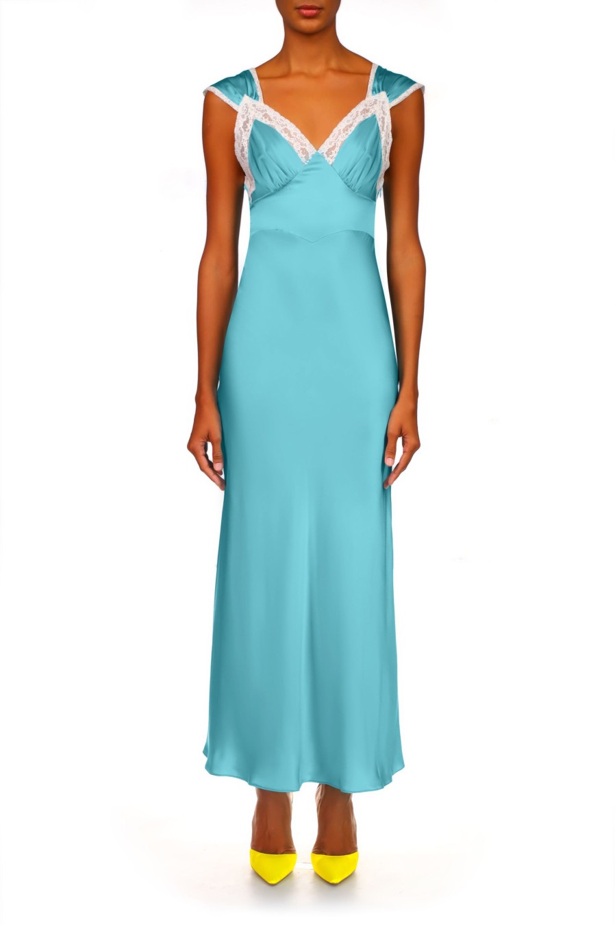 Clearance Blue Silk Satin Dress With Lace Details Dresses