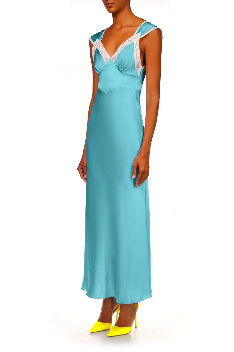 Clearance Blue Silk Satin Dress With Lace Details Dresses