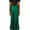 Wholesale Green Silk Short Sleeve Dress With Black Lace Details Dresses