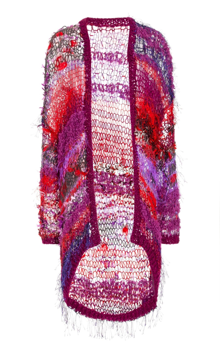 New Red And Purple Oversized Loose Hand Knit Cardigan Knitwear