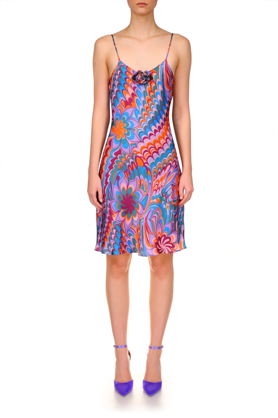 Clearance Plum Multicolor Printed Bias Mini Slip Dress Dresses