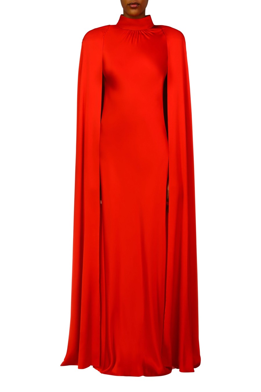 New Red Silk Satin Cape Gown Dresses