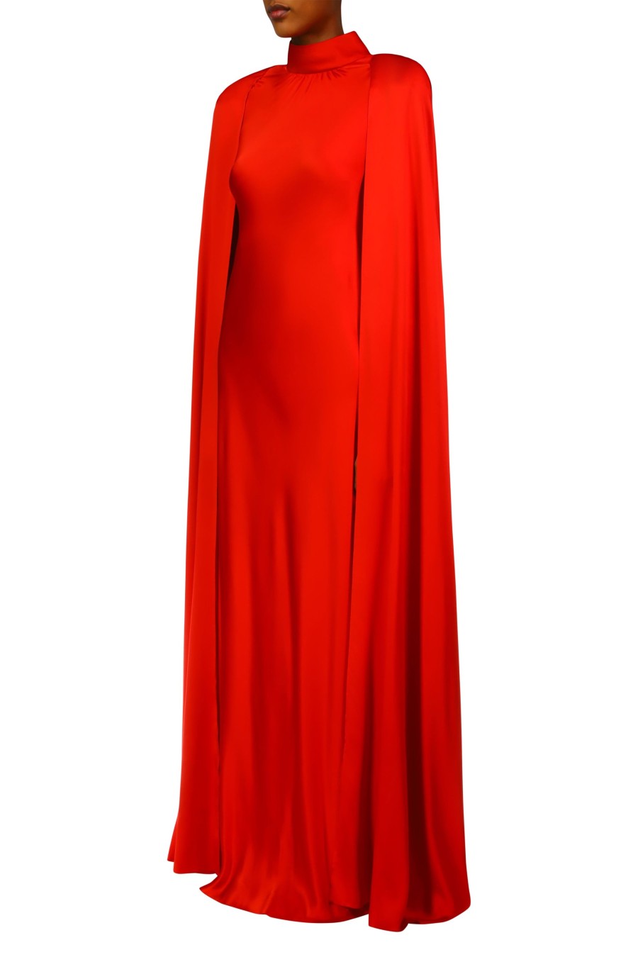 New Red Silk Satin Cape Gown Dresses