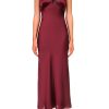 Online Burgundy Silk Satin Bias Dress With Lace And Ruffle Details Dresses