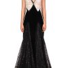 Online Metallic Black And White Lace And Velvet Gown With Lace Godets Dresses