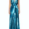 Clearance Teal Sequin Halter Gown With Sequin Flower Detail Dresses