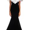 New Black Velvet Gown With Off White Lace Collar Dresses