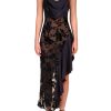 Clearance Black Floral Burnout Velvet And Satin Asymetrical Cowl Neck Bias Dress Dresses