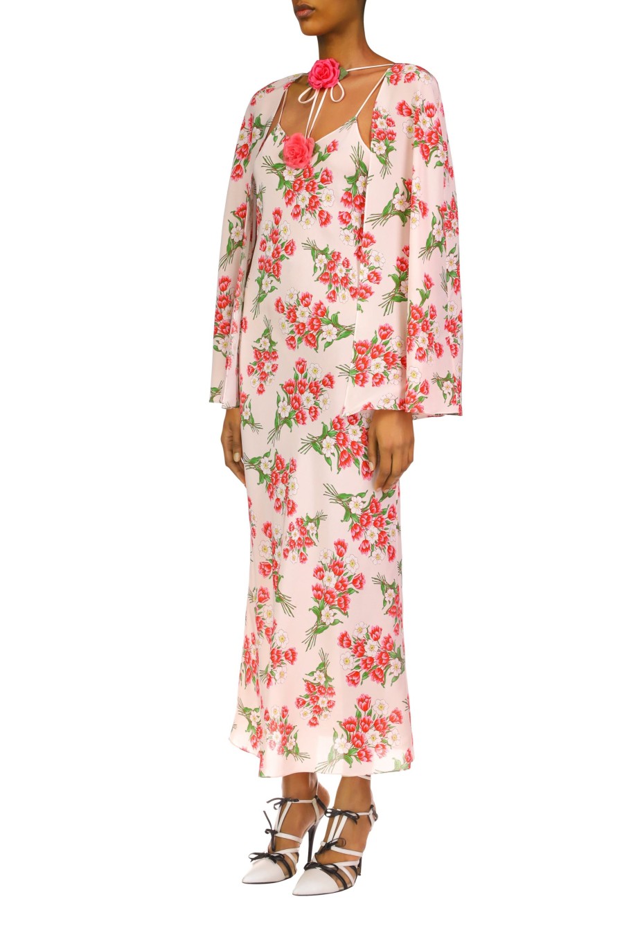 Best Pink Tulip Bouquet Printed Silk Capelet With Silk Flower Detail Dresses