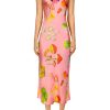 Hot Pink Mushroom Printed Silk Satin Slip Dress Dresses