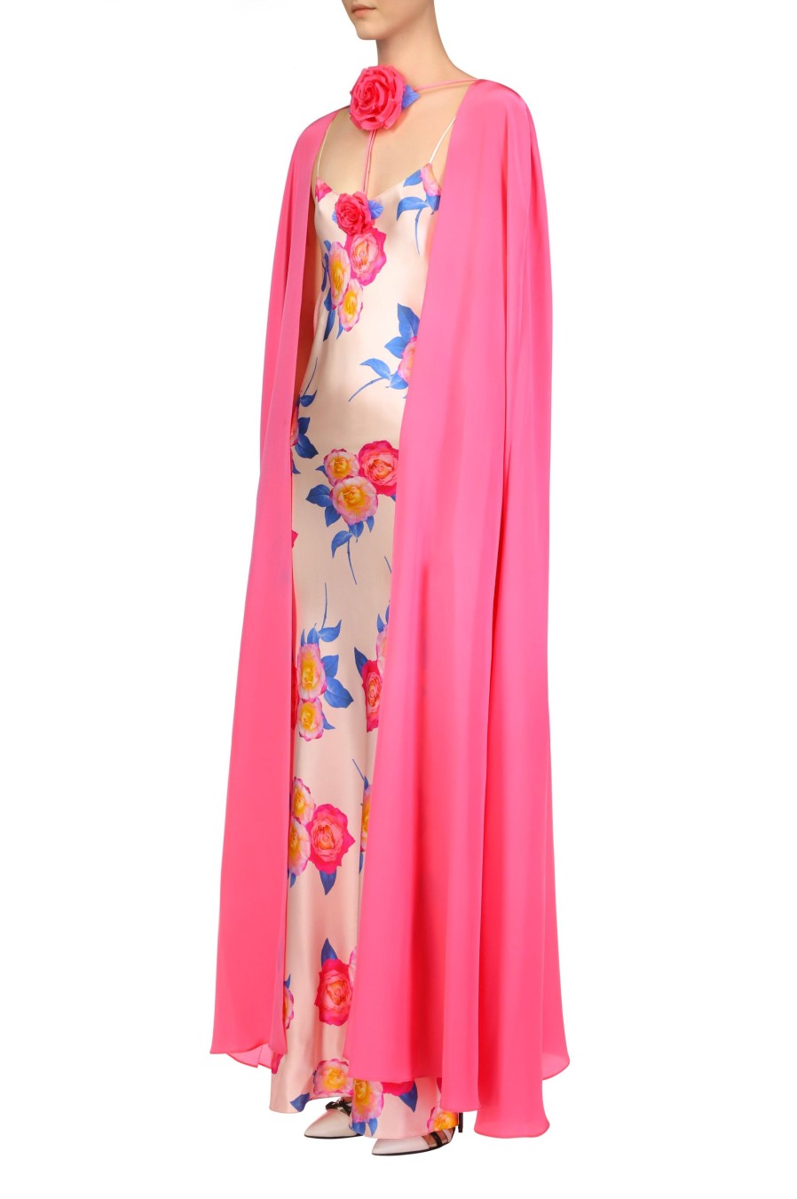 Wholesale Pink Silk Cape With Silk Flower Detail Dresses