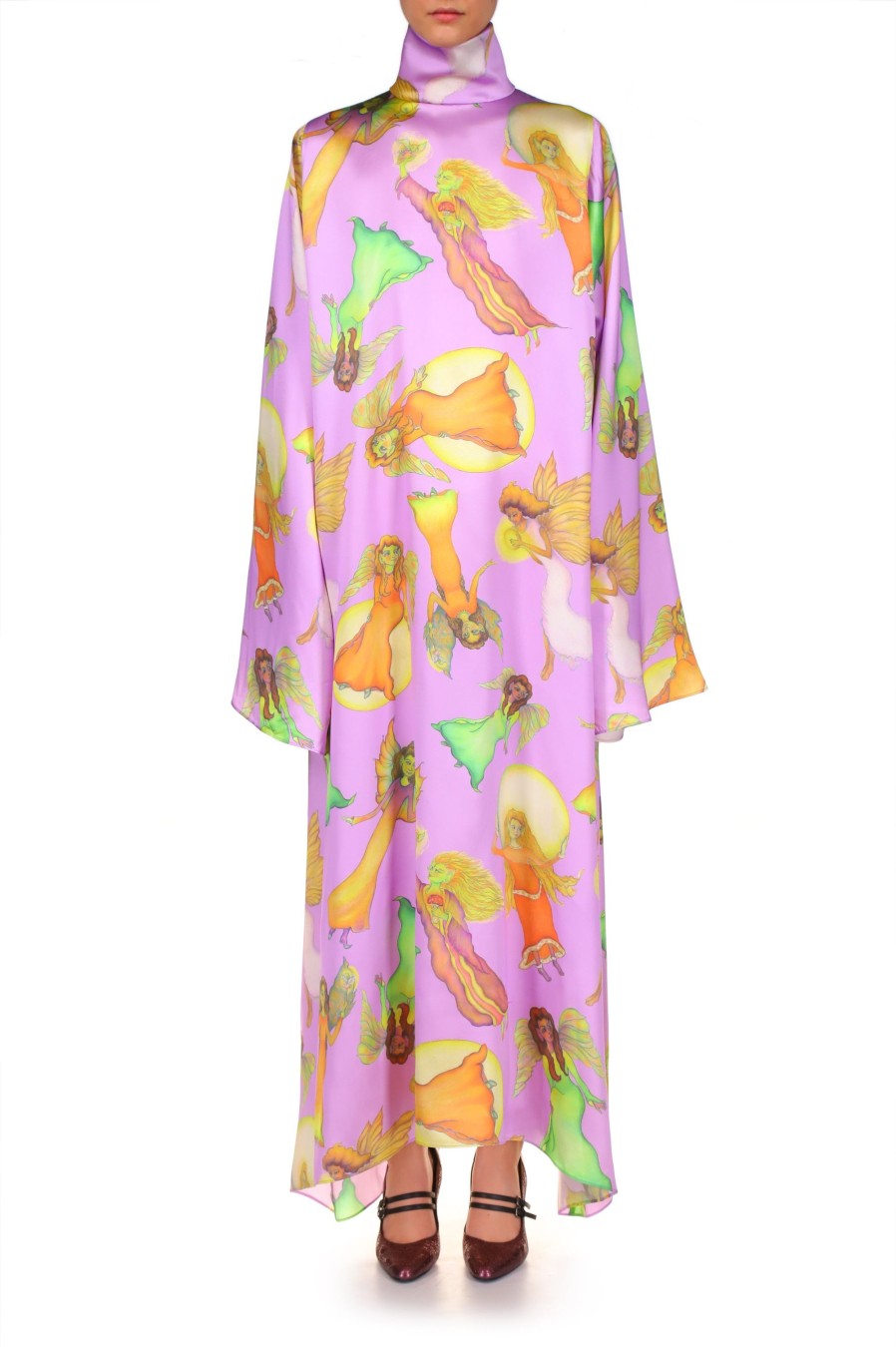 Best Lavender Fairy Printed Silk Satin Tunic Dress Dresses