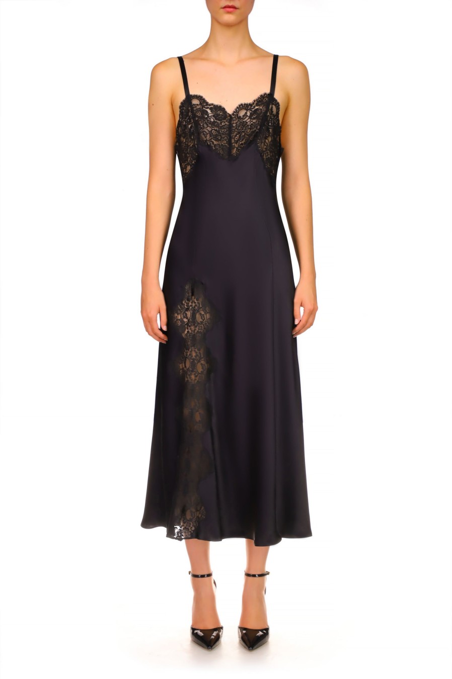 Best Black Silk Satin And Lace Bias Slip Dress Dresses