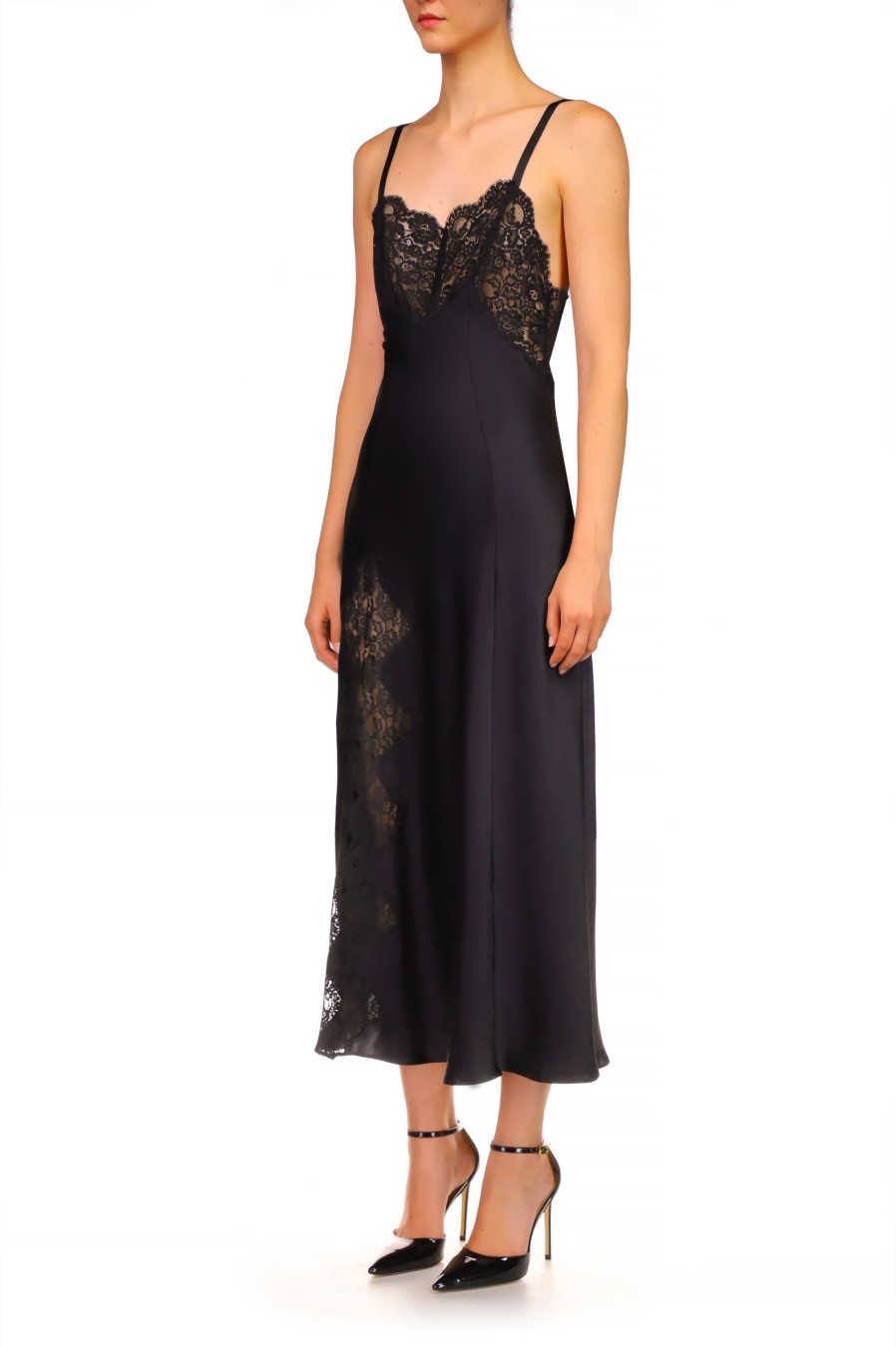 Best Black Silk Satin And Lace Bias Slip Dress Dresses