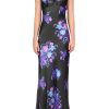 New Floral Printed Silk Satin Bias Halter Dress With Ruched Bust And Silk Flower Detail Dresses