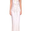 Wholesale Off White Silk Ruched Gown With Ruffle Detail And Silk Roses Dresses