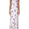 Hot Purple Iris Printed Silk Halter Gown With Silk Flower Detail Dresses