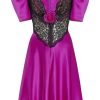 Wholesale Purple Silk Short Sleeve Mini Dress With Lace Detail Dresses