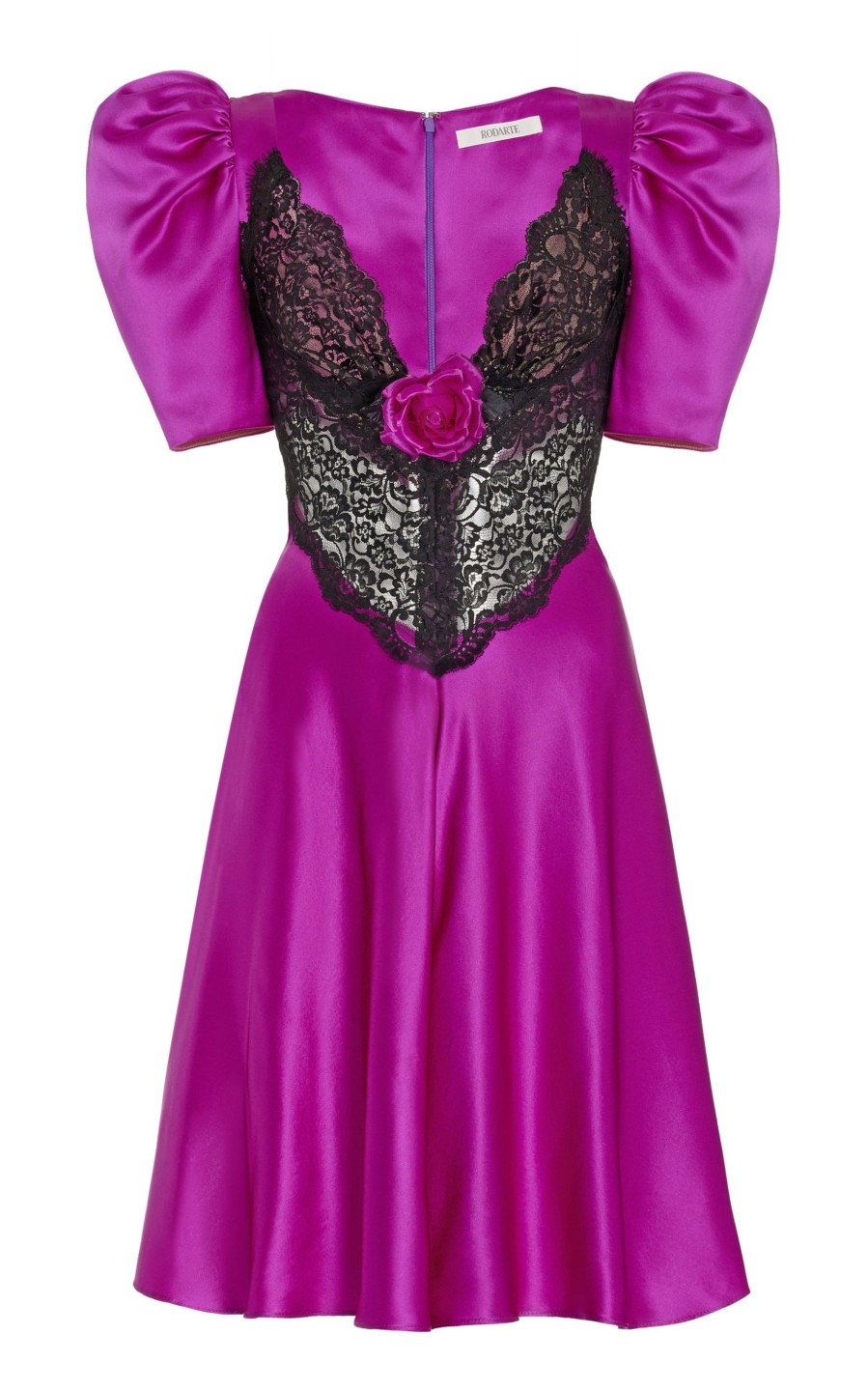 Wholesale Purple Silk Short Sleeve Mini Dress With Lace Detail Dresses