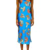 New Teal Mushroom Printed Silk Satin Slip Dress Dresses