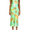 New Green Fairy Printed Silk Satin Bias Slip Dress Dresses