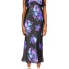 Clearance Floral Printed Satin Charmeuse Bias Slip Dress With Ruffle And Silk Flower Detail Dresses