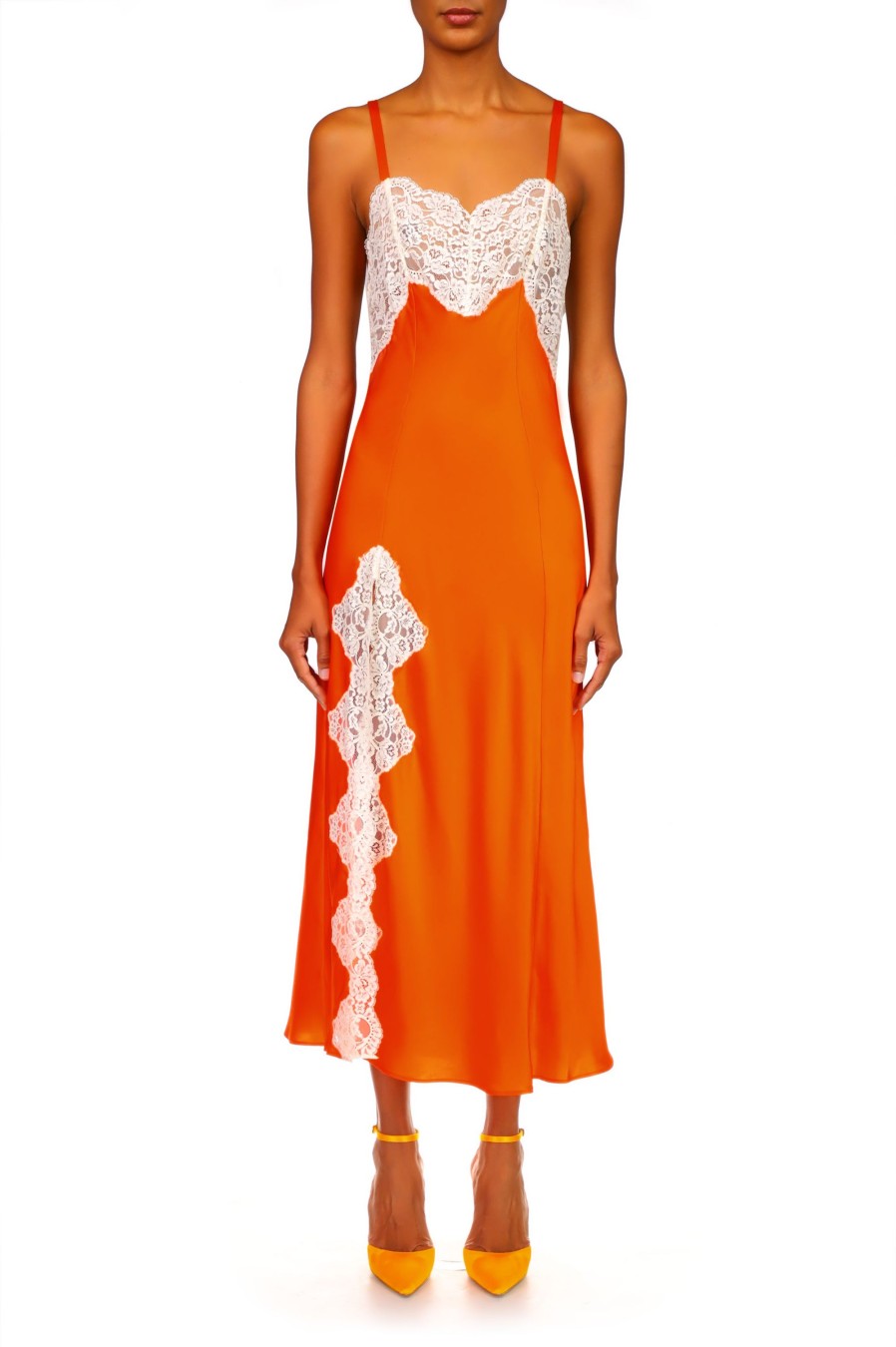 Best Orange Silk Satin And Lace Bias Slip Dress Dresses