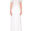 New Off White Silk Satin Short Sleeve Gown With Lace Details Dresses