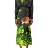 Clearance Rose Printed Satin Bias Dress With Shawl Collar Dresses