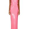 Clearance Pink Sequin Halter Gown With Flower Detail Dresses