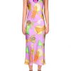 New Lavender Fairy Printed Silk Satin Bias Slip Dress Dresses