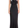 New Black Charmeuse Bias Tiered Ruffle Halter Dress With White Bow Detail Dresses